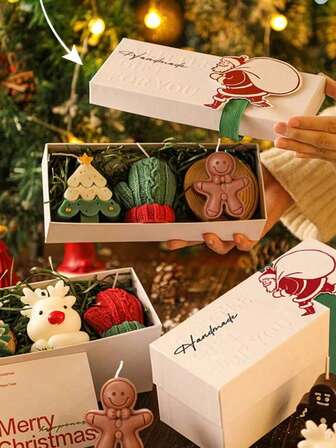 Christmas Creative Handmade Scented Candle Gift Set - Festive Tree & Deer Shaped Aromatherapy Candle Box Home Decor Christmas Decorations Room Decor, Candles, Gifts For Women, Christmas Gifts