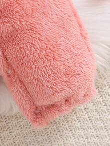 可爱女婴豹纹拼接字母图案连帽耳朵装饰连体衣，秋冬季穿着舒适 - 彩色 - 查看 7