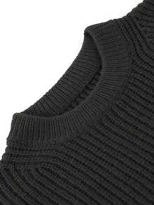 1pc Boy & Boys' Simple Solid Color Comfortable Casual Outdoor Loose Hollow Knit Sweater, Crew Neck Pullover, Thick For Autumn/Winter - Black - View 7