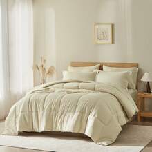VOLTITO LEAF STORY 3pcs Ultra Soft Microfiber Comforter Sets, Queen Size Quilts Bedding Set With Pillow Shams, King Size Lightweight Quilts All Sizes, Soft Bed Coverlets For All Seasons, Modern Style Mattress, Squares Pattern Blankets - Màu kaki nhạt - Xem 6