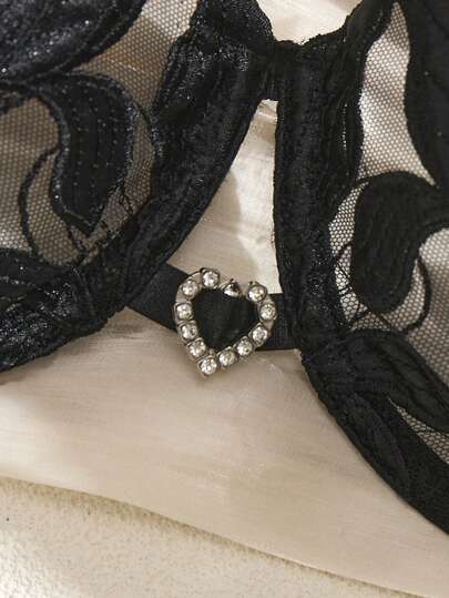 Com Tafel Zachte Geborduurde Verleidelijke Lingerie Set Steel Rims, Heart Shaped Two Pieces Adjustable Shoulder Straps BH Underwear, That Can Be Worn All Year Round, view 4