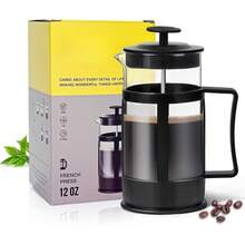 Mini French Press Coffee Maker, Heat Resistant Thickened Borosilicate Classic Glass Stainless Steel Coffee Press, 12OZ Heat Cold Brew Coffee Pot Tea Press For Kitchen Travel Camping,Black - Default - View 7