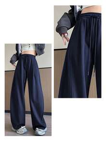 [Comfortable To Wear]Spring And Summer Sweatpants For Women. Loose Fit Bottoms, Wide-Leg Pants, Knit Pants. Loose Fit, Office Casual, Relaxed Fit, Flattering Silhouette, Pockets, All-Season, Suitable For Commuting, Affordable, Lowest Price. Available In Sizes S-XL. Suitable For Both Petite And Taller Individuals. Free Shipping. - Hải quân - Xem 7