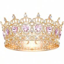 Queen Crown Wedding Rhinestone Heart Crowns And Tiaras For Women Costume Party Hair Accessories Princess BirthdayCrown Crystal Bridal Crown - Trái tim vàng hồng - Xem 11