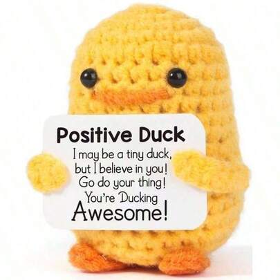 1pc Hand Crocheted Small Yellow Duck With Inspirational Card-Cute Duck, Very Suitable For Birthday, Christmas And Valentine's Day Gifts.