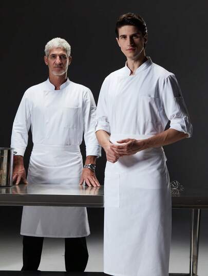 Jaqueta de chef de manga comprida feita de tecido de grau médico, confortável e respirável com ventilação de malha traseira oculta, adequada para catering, padaria, cozinha de hotel, restaurante, primavera/outono/inverno, design unissex