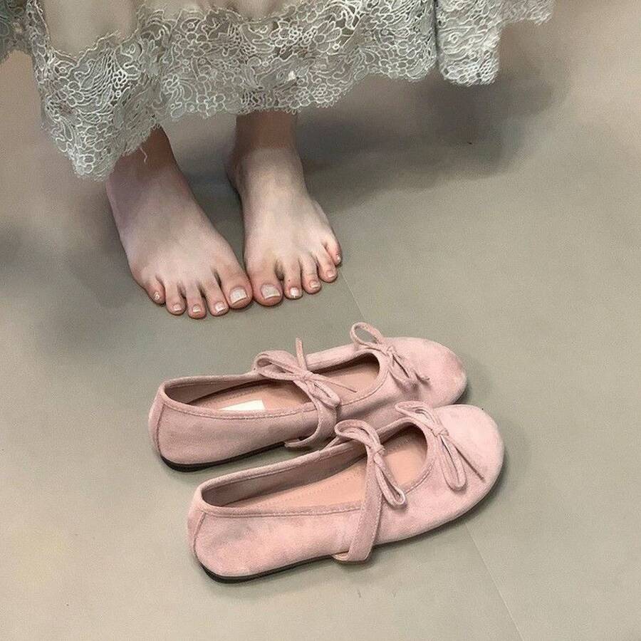 Zapatos de ballet planos Evening Breeze para mujeres, zapatos Mary Jane con lazo francés, nuevos zapatos de vestir a juego para primavera y verano 2025 - Rosa - Ver 1