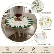 1/36pcs Christmas Tree Round Elastic Tablecloth, Holiday Christmas Design, Durable Polyester Material, Easy To Wipe, Suitable For Indoor/Outdoor Picnic, Camping, Holiday Dinner (Fits Standard Size Tables), Christmas Tablecloth, Picnic Tablecloth, Holiday Dining Decor - Multicolor 06 - View 7