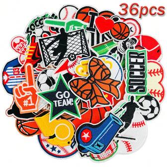 36Pcs Sports Iron On Patches Embroidered Football Baseball Soccer Basketball Patches Iron On Hat Patches Mixed Sport Appliques Sew On For Hat Backpack Pants Jeans Clothes DIY Crafts