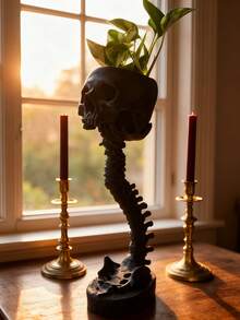 1pc Skull Planter And Spine Column Set, Resin Skull Planter, Halloween Human Skeleton Plant Pot For Home Office Desktop Decoration (Copper) - Multicolor - View 5