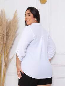 Women's Plus Size Blouse With Long Sleeves And Buttons | Formal & Casual | G1 G2 G3 Simple - White - View 2