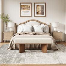 LITTLE TREE Modern Shoe Bench With Cushion, 47-Inch Entryway Bench, Rectangle End Of Bed Bench For Bedroom, Ivory Tufted Upholstered & Brown Wooden Pedestal, Ideal For Living Room Hallway Dining Table - 棕色 - 查看 4
