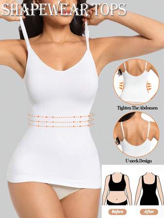 Women's Shapewear Bodysuit Top, Sports White Undershirt, Women's Tummy Control Panty, Crew Neck Ribbed Bodysuit, Compression Shapewear, Supportive Bust Compression Underwear, Seamless Women's Shapewear Camisole