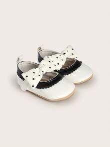 أحذية ناعمة لا تنزلق مع تصميم فيونكة للأطفال الرضع البنات حديثي الولادة من عمر 0-1 سنة، مناسبة لمناسبات مثل عيد الميلاد الأول أو مرور 100 يوم، للربيع والخريف