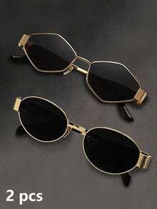 1/2/4 Pcs Of Women's Metal Frame Oval/Polygonal Fashion Glasses, Suitable For Daily Use And Outdoor Activities