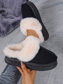 New Women's Fashion Slip-On Snow Boots Slippers Beach Cute Fluffy Faux Fur Lined House Shoes