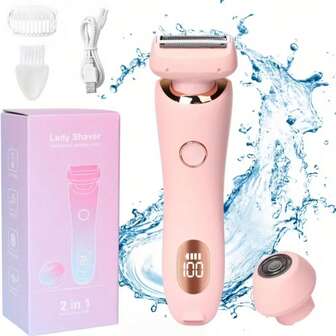 Electric Shaver Razor For Women, 2in 1 Lady Shaver Rechargeable For Women Legs Face, Cordless Bikini Trimmer With Detachable Head, Wet/Dry Use Mother'S Day Gift
