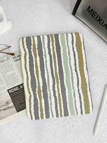 1pc Transparent Pencil Slot 3-Fold Gray Fuzzy Striped Painted Flat Protective Case, Built-In Pencil Slot, 3-Fold Stand, TPU Soft Edge Anti-Fall Wear-Resistant, Magnetic Sleep/Wake, Minimalist/Creative/Personalized/Fun/Cute/Niche IPad 3-Fold Tablet Case With Pencil Slot