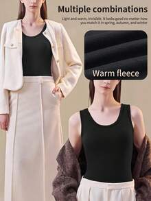 秋冬季纯色保暖内衣、背心、女士紧身打底衫和睡衣，女士运动服 - 黑色 - 查看 7