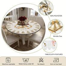 Toalha de mesa elástica redonda com sino de Natal, 1/36 peças, design festivo de Natal, capa de mesa lavável de poliéster durável para piqueniques internos/externos, camping, jantares festivos (serve para mesas padrão), toalha de mesa de Natal, capa de mesa de piquenique, decoração de mesa festiva