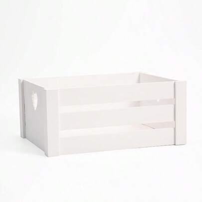Lovely White Wooden Crates With Heart Handles Storage Box Wooden Tray Wooden Shelves (Pure White, Small)