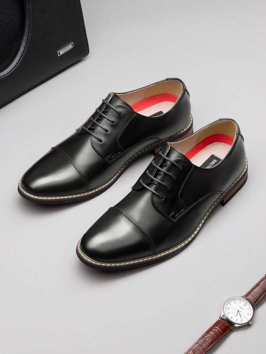 Men's Classic Oxford Shoes Formal Wingtip Lace Up Dress Shoes For Wedding Business Party Banquet Office - 黑與白 - 查看 1