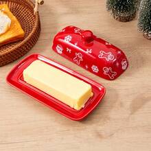 1pc Christmas Butter Dish With Lid For Countertop, Rectangular Covered Butter Keeper With Christmas Tree And Gingerbread Man Design, Butter Holder Container For Xmas Party Decor & Supply, Perfect Christmas Gift - Multicolor - View 7