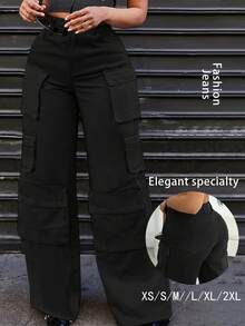 Women's Jeans, Y2K Fashion Women's Wear, Women's Casual Loose Workwear Jeans, Straight-Leg Pants, Multiple Pocket Designs, Suitable For All Seasons, Cocktail Party, Party, Christmas, Nightclub, Banquet, Film Festival, Cinema, Dance Party, Cocktail Party, Bar, Wedding, Graduation Ceremony, Back-To-School, Birthday Party, Rebellious Girl, Festival-Themed Party, Outwear, Street Fashion, Fashion Show, Date, Easter, Going Out To Work At University, School, Village, Concert, Street Girl, Young Girl, Country Outfits For Women, Best Outwear For Women, Women's Vacation Clothing, Country Concert Outfit, Country Outfits For Women, Streetwear, Concert Outfit For Women, Boho Women's Clothing, Country Concert Outfit, Concert Outfits, Vaquera Outfit, Y2k Clothes, Women's Club Outfits, Y2k Women's Clothes, Women's Clothing, Country Concert Outfit For Women - 黑色 - 查看 8