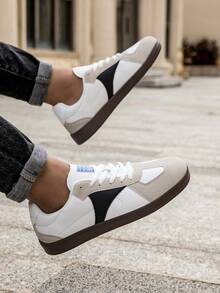 Men's Classic Colorblock Lace-Up Front Sneakers, Retro Casual Comfortable Walking Shoes