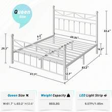 EnHomee 54" LED Bed Frame With Tall Headboard & Footboard Metal Bed Frame With Under Bed Storage No Box Spring Needed,Noise-Free, Christmas Decor, Furniture House Decor, White - Xem 8