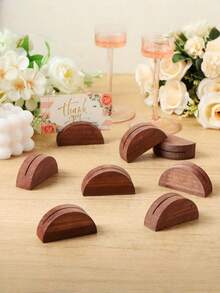 5/10pcs Elegant Wooden Table Number Holders - Semi-Circle Table Card Holders, Suitable For Weddings, Beach Parties, Birthdays, Garden Events And Restaurants, Durable And Stylish Design, Event Table Decor | Elegant Table Setting, Refined Table Decoration, Durable Material, Tabletop Display, Event Organizers, Wedding Planners - Brown - View 4