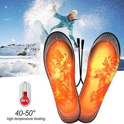 Fully Heated Shoe Insoles With USB Plug, Comfortable Fit, Overheat Protection, Suitable For Skiing, Camping And Hunting