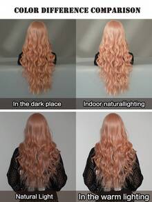 AKAKO 26 Inch Orange Pink Long Wavy Wig With Curtain Bangs, High Quality Heat-Resistant Fiber Synthetic Wave Curly Hair Wig, Gorgeous Goth Style Costume Wigs For Women Halloween Party Masquerade Ball,Music Festivals & Carnival Use