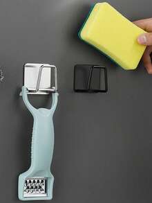 1 pieza/2 piezas Soporte para esponja montado en la pared sin taladro de acero inoxidable con ganchos duales y bolsa OPP - Adhesivo resistente/Organizador montable con tornillos (tornillos incluidos) para cocina, baño, fregadero - Almacenamiento de esponjas y herramientas que ahorra espacio, resistente a la oxidación, fácil instalación, diseño moderno, superficie resistente a los arañazos - Ideal para espacios pequeños