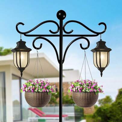 Shepherds Hooks For Outdoor, 1 Pack 76 Inch Heavy Duty Double Shepherds Hook For Bird Feeder Garden Plant Solar Light Lantern 193 Cm