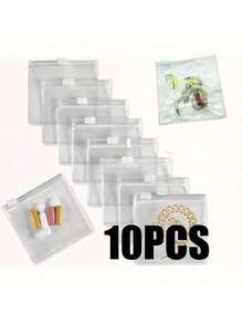 5/10/30/50/100 件珠宝收纳卷袋，可重复使用的珠宝收纳袋，带拉链的自密封便携式药袋，适合旅行和日常返校使用 - 無色 - 查看 13