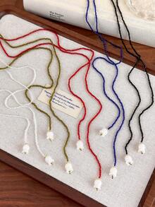 1pc Versatile Lily Of The Valley, Olive Green Crystal Wrap Around Double Layer Necklace - Necklace - View 2