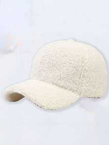 Classic Autumn/Winter New Solid Color Hat, Faux Lambswool Fashionable Baseball Cap, Unisex Versatile Korean Style, Face-Slimming, Stylish Casual Party Street Polyester Fleece Decoration Cap