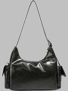 DareSee Y2K 复古时尚 PU 皮革多口袋单肩流浪包，黑色，通勤和日常穿搭的完美之选，适合音乐节、Y2K 节、返校季、秋季，街头风和日系风格，女士包包，圣诞节钱包，适合精致派对、圣诞时尚和哥特风圣诞节，冬季圣诞节礼物。 - 黑色 - 查看 3