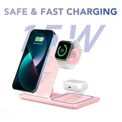 Wireless Charger 3-In-1 Magnetic Fast Wireless Charging Station| 15W Rapid Charging Dock For Smartphones/Smartwatches/Earbuds| Universal Compatibility With Latest Models| Space-Saving Vertical Design| Supports Flagship Phones & Wearable Devices,,Compatible With IPhone 17 Pro/ Max; 17 Plus; 17; 16 Pro/ Max; 16 Plus; 16; 15 Pro/ Max; 15 Plus; 15; 14 Pro/ Max; 14 Plus; 14; 13 Pro/ Max; 13 Mini; 13; 12 Pro/ Max; 12 Mini; 12; SE (2022); 11 Pro Max; 11 Pro; 11; Xr; Xs Max; Xs; X; 8 Plus; 8.Compatible With Apple Watch Series 1/2/ Series 3/Series 4/Series 5/Series 6/Series 7/Series 8/Series 9/Series 10/SE/ SE2/ SE3/Ultra/Ultra 2/Sport/Edition.Compatible With AirPods