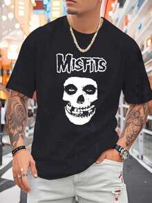 MISFITS Men'S Punk Rock Graphic T-Shirt - Skull & Distressed Typography Print, Black With White Lettering, Regular Fit Short Sleeve, Breathable Summer Casual Tee, Machine Washable, Ideal Gift For Men, Everyday Outfit, Edgy Style, Durable Construction, Statement Shirt, Streetwear Lovers - màu đen - Xem 1
