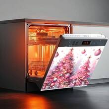 1 Stück Weihnachtsdekoration, niedlicher rosa Weihnachtsbaum & Geschenkbox 2D Flachdruck magnetischer Geschirrspüler Türaufkleber - wasserfest, leicht zu reinigen, wiederverwendbar, geeignet für Geschirrspüler, Kühlschrank, Waschmaschine, Trockner Dekoration, ohne Kleber, Küchendekoration Accessoire, passt in die meisten Geschirrspüler, Heimdekoration