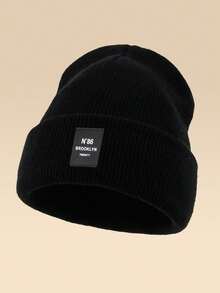 1pc Outdoor Casual N86BROOKLYN Logo Knitted Beanie Hat, Multiple Colors, Warm Winter Skull Cap Fall Outfit