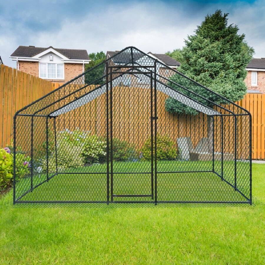 20 X 10 Ft Large Metal Chicken Cage, Walk-In Poultry Cage Chicken Hen Run House With Waterproof Cover, Rabbits Cats Dogs Farm Pen For Outdoor Backyard Farm Garden  6*3*2m - 黑色 - 查看 1