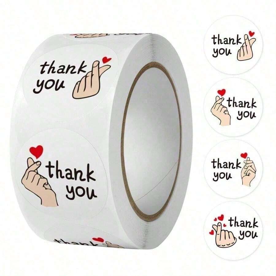1pc Round White Decorative Gift Label Thank You Sticker Coated Paper Thank You For Ordering Store Gift Sealing Sticker - White - View 1