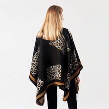Women's Warm Shawl Wrap Cape Winter Cardigan Sweaters Open Front Poncho - X3-黑色(豹紋) - 查看 4