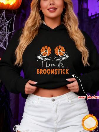 Plus Size Custom Halloween Pumpkin Graphic Hoodie Sweatshirt, Autumn/Winter