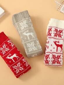 1 par de meias 7/8 de Natal em tricô, com estampa de renas e flocos de neve, meias quentinhas perfeitas para o Natal, meias aconchegantes. - Multicolorido - Ver 2