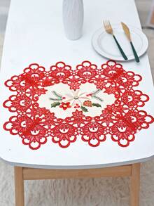 1 Peça Trilho de Mesa de Vela de Natal, Tecido de Cetim de Poliéster de Luxo Europeu, Renda Vermelha Bordada com Recorte Floral Vazado, Adequado para Sala de Estar, Quarto, Mesa de Jantar, Gabinete de TV, Aparador, Cômoda, etc. - Multicolorido - Visão 12