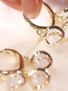 1 Pair Elegant Copper Tone Earrings With Faux Pearl Beads And Shimmering White Gems, Perfect Gift For Birthday, Christmas, Anniversary